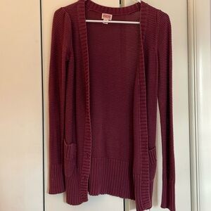 Burgundy button front long cardigan- XS